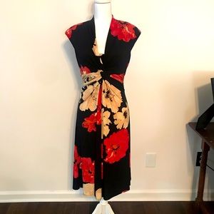 Jones Studio Deep V Neck Floral Print Dress. Sz 10